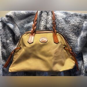 Dooney & Bourke Tan Nylon Shoulder Bag with Brown Leather Trim